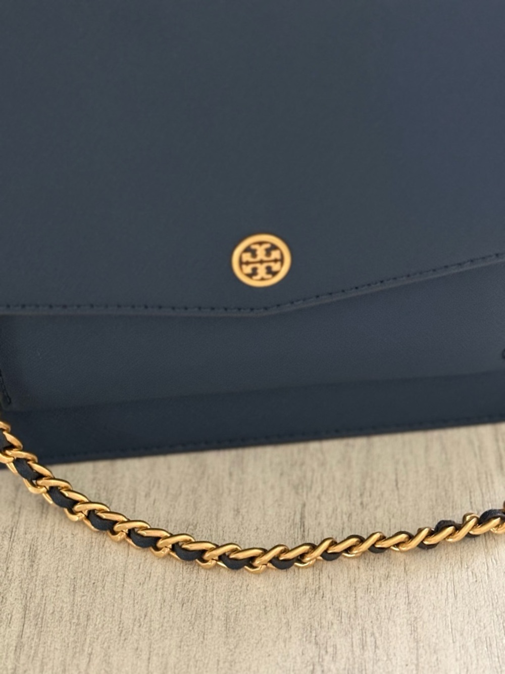 Tory Burch Navy Leather Shoulder Bag with Gold Chain